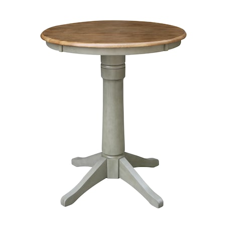 International Concepts Round 30 in Rd Top Pedestal Table, Counter Height, Hickory/Stone, 30 W, 30 L, 35.9 in H, Wood K41-30RT-27B-6B
